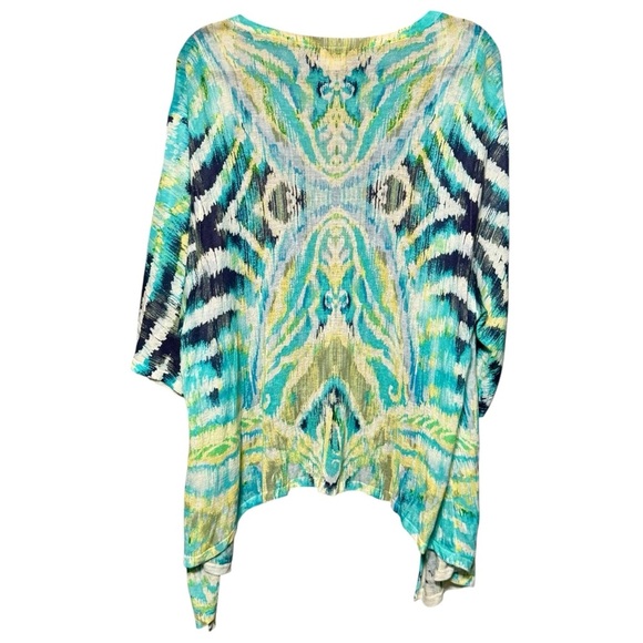 Chico’s Short Sleeve Lightweight Multicolored Snap Front Open Artsy Cardigan - Picture 6 of 11